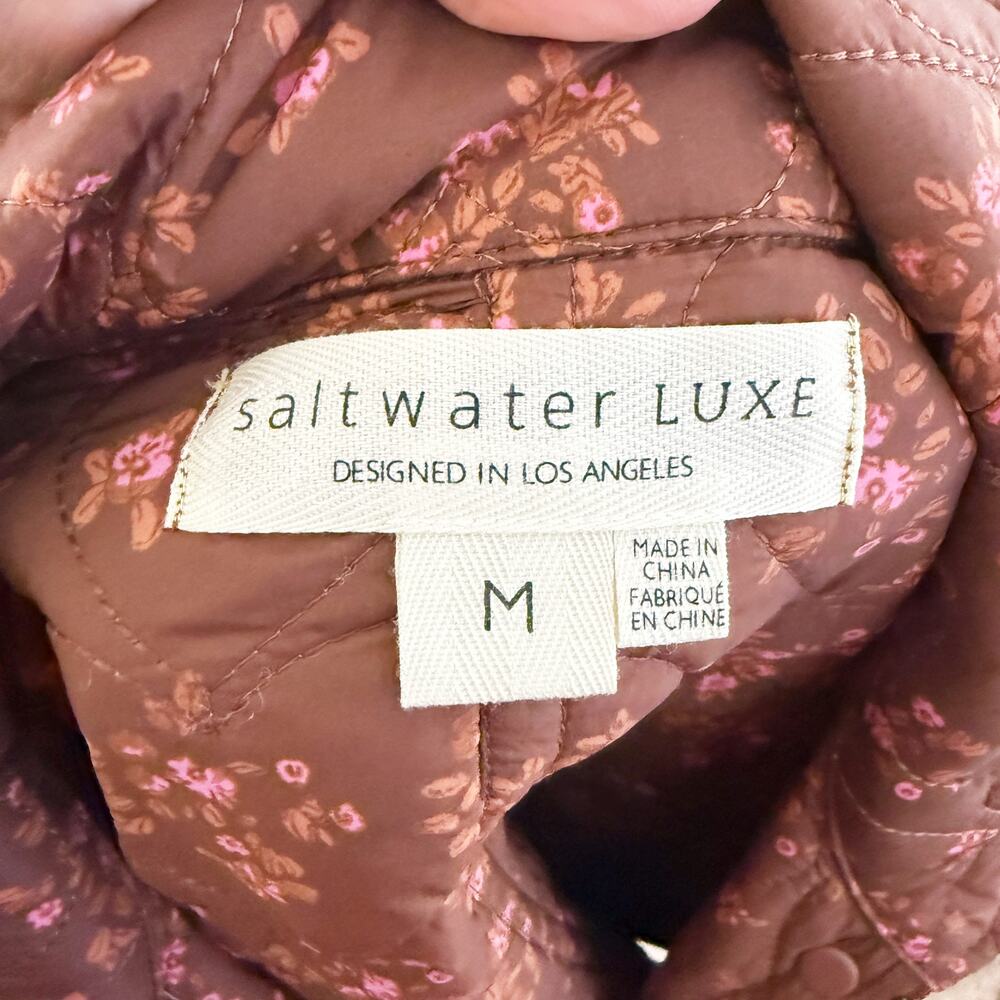 Saltwater Luxe Brown/Pink Floral Print Lightweight Quilted Jacket Women's Sz Med - Picture 7 of 10